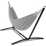 Hamac avec support mtal et toile gris clair