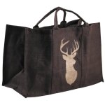 Sac � b�ches marron en jute plastifi�e avec cerf 30x60x40cm