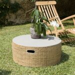 Macabane - hector - table basse ronde plateau en béton socle en bambou naturel Macabane - hector - table basse ronde plateau en béton socle en bambou naturel