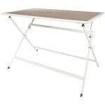 Hanae - table pliante de jardin rectangle en m�tal et verre d�cor imitation bois