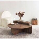 Hanah home - table basse gigogne ronde bois en noyer, deux pi�ces, 90x30x60 cm et 85x35x30 cm, design ...