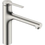 Hansgrohe - zesis m33 mitigeur de cuisine 160 avec douchette extractible 2 jets aspect acier inox 74801800 ...