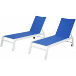 Happy garden - lot de 2 bains de soleil barbados en textil�ne bleu - aluminium blanc