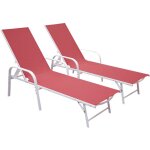 Happy garden - lot de 2 bains de soleil sardinia en textil�ne rose - structure blanche