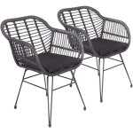 Happy garden - lot de 2 fauteuils en rotin synthtique noirs avec coussins cinta