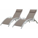 Happy garden - lot de 2 transats galapagos en textil�ne taupe - aluminium blanc