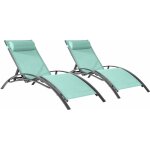 Happy garden - lot de 2 transats galapagos en textil�ne vert d'eau - aluminium gris anthracite