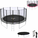 Happy garden - pack premium trampoline 370cm r�versible gris / rose perth + filet, �chelle, b�che et ...