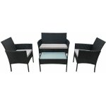 Happy garden - salon de jardin corfou en r�sine tress�e noire 4 places - coussins gris