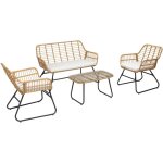 Happy garden - salon de jardin tiga en rsine tresse 4 places - coussins crme