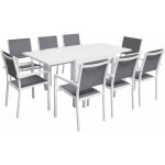 Happy garden - salon de jardin venezia extensible 90 / 180 en textil�ne gris 8 places - aluminium blanc ...