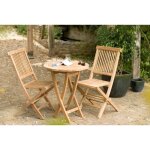 Macabane - fun - salon de jardin en bois teck 2 personnes : ensemble de jardin - 1 table ronde pliante ...