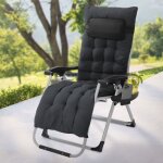 Hauki chaise longue pliante noire, avec porte - boisson, en m�tal et textile, bain de soleil extra large, ...