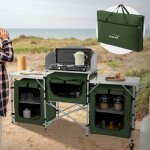 Hauki cuisine de camping pliable, avec sac de transport, meuble à Étagères de rangement, kaki, aluminium ... Hauki cuisine de camping pliable, avec sac de transport, meuble à Étagères de rangement, kaki, aluminium ...