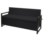 Jamais utilis] poly - rattan banc 3 places hhg - 596, banc de jardin coffre, rangement coussin d'assise, ...