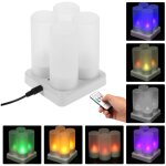 Lot de 4 bougies chauffe - plat led rechargeables, à changement de couleur, sans flamme, avec télécommande ... Lot de 4 bougies chauffe - plat led rechargeables, à changement de couleur, sans flamme, avec télécommande ...