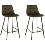 Hellin - chaises de bar en velours peau de p�che et m�tal (lot de 2) - olivia