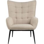 Hellin - fauteuil en tissu beige capitonn� pi�tement oblique en m�tal noir - otis