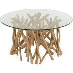 Table basse de salon ronde en teck et verre d80 - cham