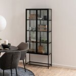 Hellin - vitrine 2 portes 77x35x185, 6 cm en verre, mtal et bois noir - fynca