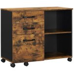 Caisson 3 tiroirs meuble rangement bureau avec compartiments ouverts sideboard pour format a4 documents ...