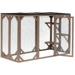 Helloshop26 - enclos extrieur parc pour chat bois rsistant 180 cm 3 zones de repos