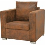 Fauteuil chaise siège lounge design club sofa salon cuir daim artificiel marron Fauteuil chaise siège lounge design club sofa salon cuir daim artificiel marron