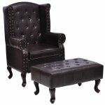 Fauteuil chaise siège lounge design club sofa salon avec repose - pied cuir artificiel marron foncé Fauteuil chaise siège lounge design club sofa salon avec repose - pied cuir artificiel marron foncé