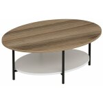 Helloshop26 - table basse ovale avec espace de rangement effet chêne / blanc Helloshop26 - table basse ovale avec espace de rangement effet chêne / blanc