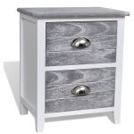 Helloshop26 - table de nuit chevet commode armoire meuble chambre 38 x 28 x 45 cm mdf gris et blanc