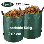 Swanew 2x sac de jardin xxl polypropylne 272l 3 poignes sac  feuilles poubelle jardin sac