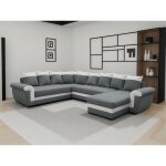 Henry - canap panoramique d'angle rversible - 7 places - convertible avec coffre - en tissu et pu