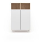 Buffet de rangement haut en mlamine, collection printed, avec 2 portes, couleur chne clair - blanc