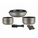 Herzberg - batterie de cuisine revtement pierre avec manche amovible 7 pices carbonne hg8053 - car ...