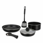 Herzberg - batterie de cuisine revêtement pierre avec manche amovible 7 pièces noir hg8090 - 7 - bk - ... Herzberg - batterie de cuisine revêtement pierre avec manche amovible 7 pièces noir hg8090 - 7 - bk - ...