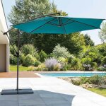 Parasol d�port� rond manoa bleu canard & graphite 3m en aluminium trait� �poxy - hesp�ride