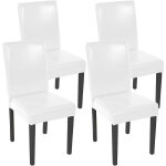 Hhg - lot de 4 chaises de s�jour littau, simili - cuir, blanc, pieds fonc�s