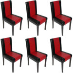 Hhg - lot de 6 chaises de s�jour littau, simili - cuir, noir / rouge, pieds fonc�s