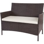 Hhg - jamais utilis] banc de jardin halden en polyrotin, banquette, marron chin, coussin crme