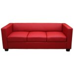 Hhg - canap / sofa lille, 3 places, 191x75x70cm, simili - cuir, rouge