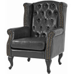 Hhg - fauteuil de luxe � oreilles chesterfield similicuir, noir sans pouf