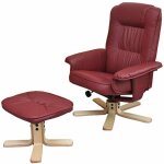 Hhg - fauteuil relax / de relaxation m56 avec pouf, simili - cuir, bordeaux