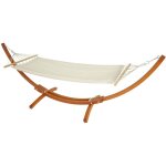 Hhg - hamac avec support 660 jusqu' 200kg support en bois mvg - certifi 320cm, marron, tissu creme ...
