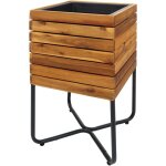 Hhg - jardinire 585, bac  fleurs, carr 60 x 33 x 33 cm, pour extrieur, acier et bois d'acacia, certifi ...