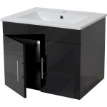 Hhg - lavabo + meuble sous �vier 235, meuble sous vasque, poli miroir 60cm, noir
