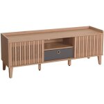 Hhg - jamais utilis] meuble tv 421, buffet bas armoire tv, porte coulissante 56x150x40cm, beige, tiroir ...