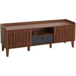 Hhg - jamais utilis] meuble tv 421, buffet bas armoire tv, porte coulissante 56x150x40cm, aspect noyer, ...