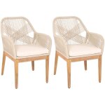 Hhg - set de 2 chaises de jardin 678b, fauteuil outdoor, rsistant aux intempries corde tresse bois ...