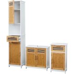 Hhg - set de salle de bains 145, armoire commode meuble sous - lavabo, bambou, blanc