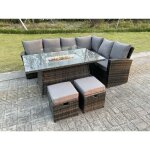 High back rotin garden furniture set gas firepit table � manger set chauffage au gaz coin droit canap� ...